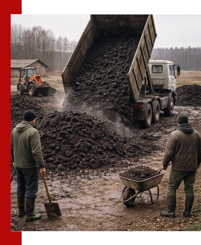 Доставка низинного торфа с разгрузкой и доставкой в Владивостоке